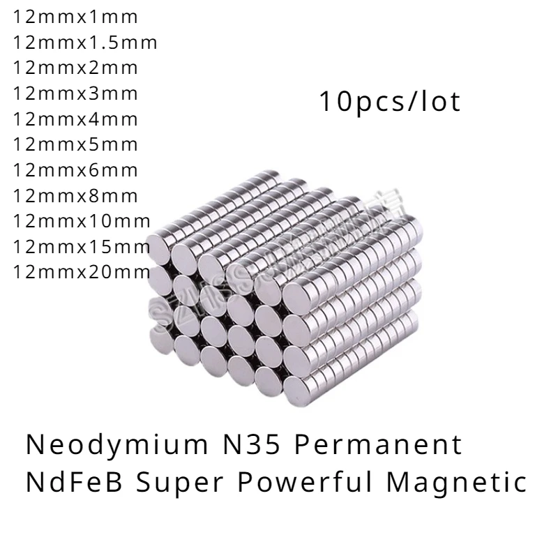 

Round Magnet 12x3/12x4/12x5/12x6/12x8/12x10/12x15/12x20mm Neodymium N35 Permanent NdFeB Super Powerful Magnetic imane Disc