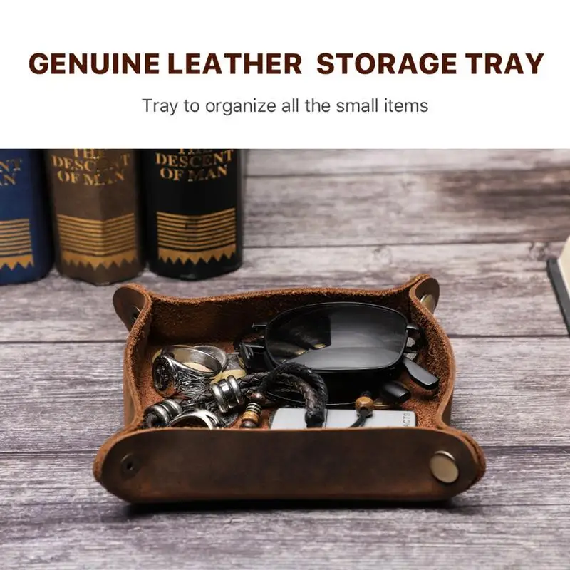 Leather Storage Tray Key Organizer Leather Jewelry Storage Box Valet Catchall Trays Kitchen Use For Men Items Sundries Key Ring