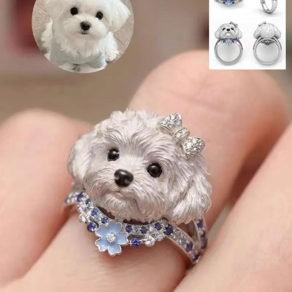 Cute Exquisite Cat Ring Sweet Mini Pet Ring Matte Brushed Finish Adjustable Animal Jewelry Girlfriend Gift