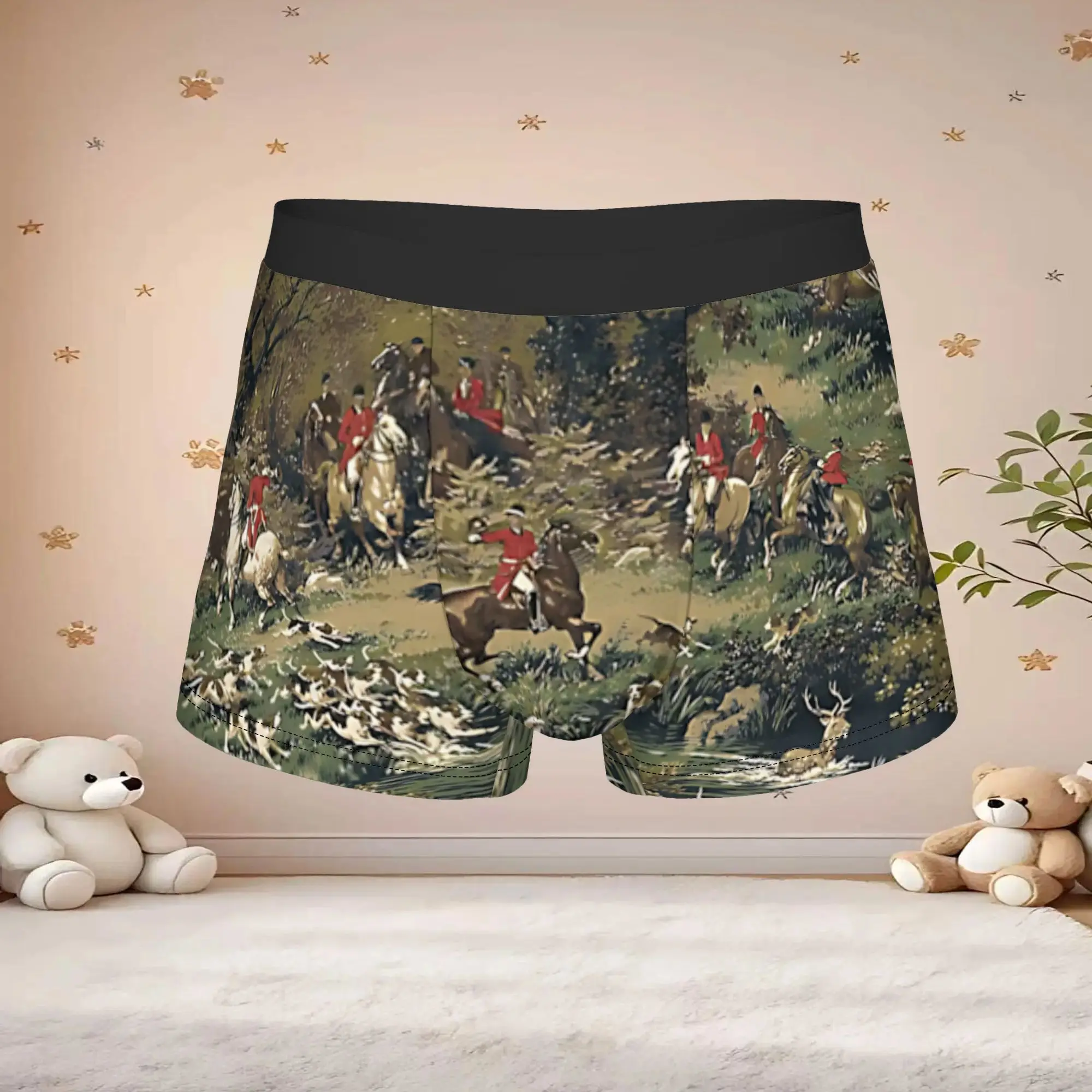 1pc Vintage Vintage Medieval Battle Scene Print Underpants Homme Panties Male Underwear Suitable Shorts Boxer Briefs