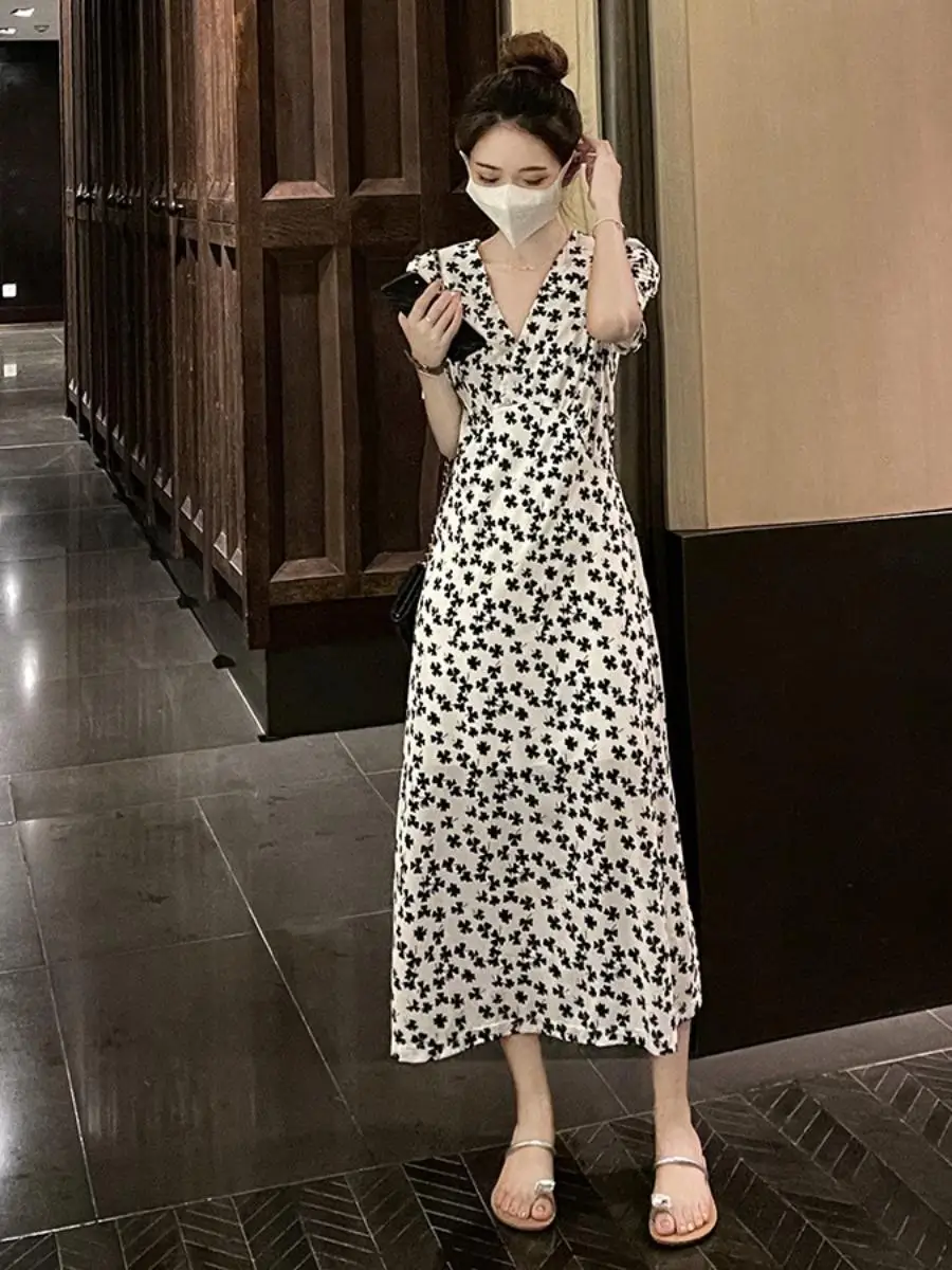 summer-2025-floral-print-v-ne-chiffon-dr-women's-waist-cinching-maxi-skirt-fre-pure-desire-sle-floral-print-dr