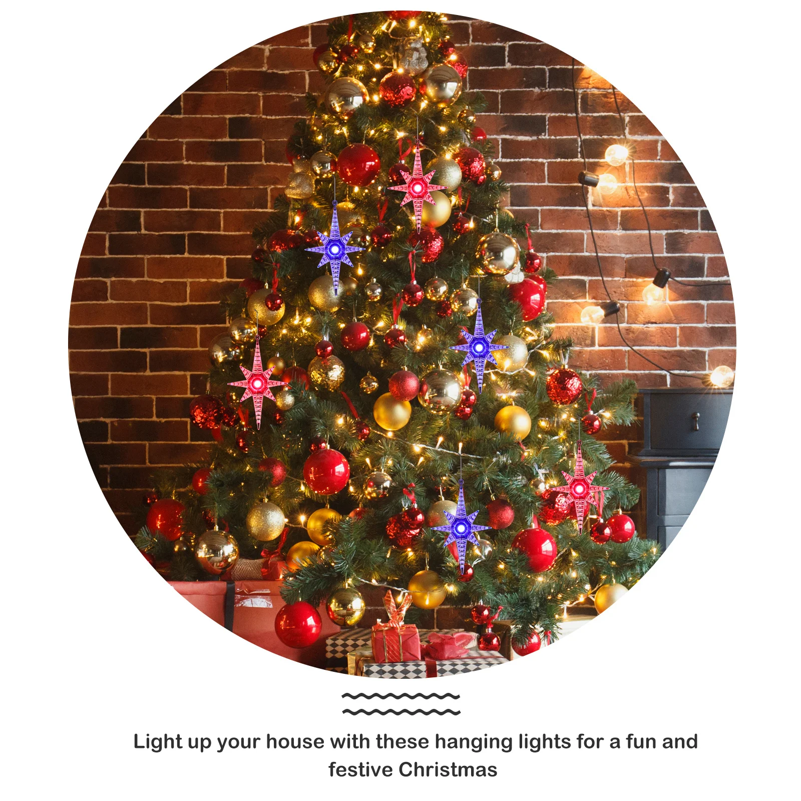 

5Pcs Plastic Eight Pointed Star Christmas LED Hanging Pendants Transparent Ornaments Xmas Tree Decorations Party Supplies