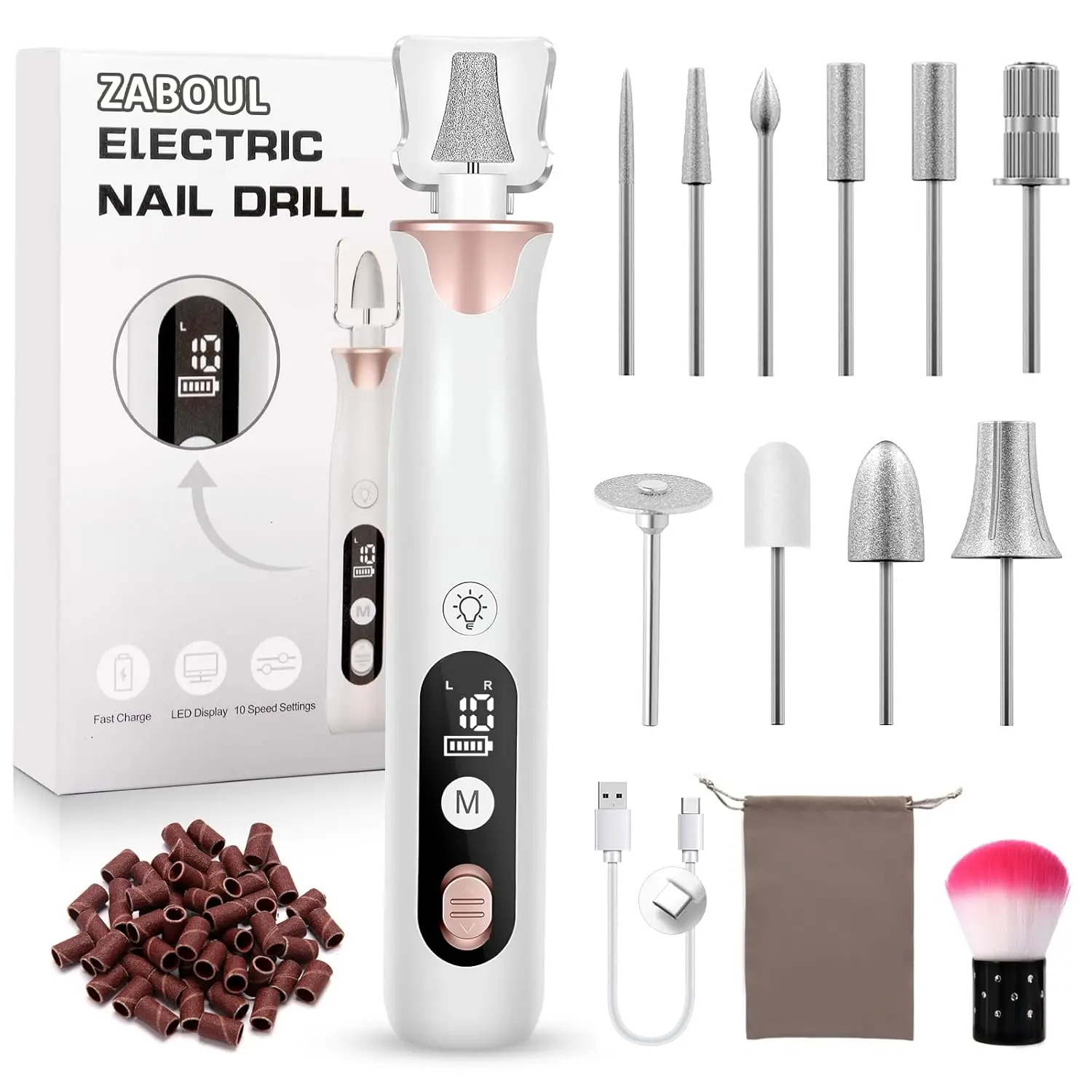 

Cordless Electric Nail Drill Kit, 10 Speeds Professional Manicure Pedicure File for Gel Acrylic Nails