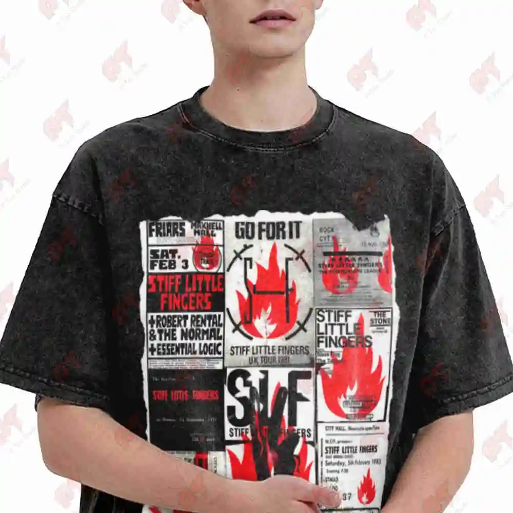 Stiff Little Fingers Flyer Vintage Washed Tee Pure Cotton T-Shirt