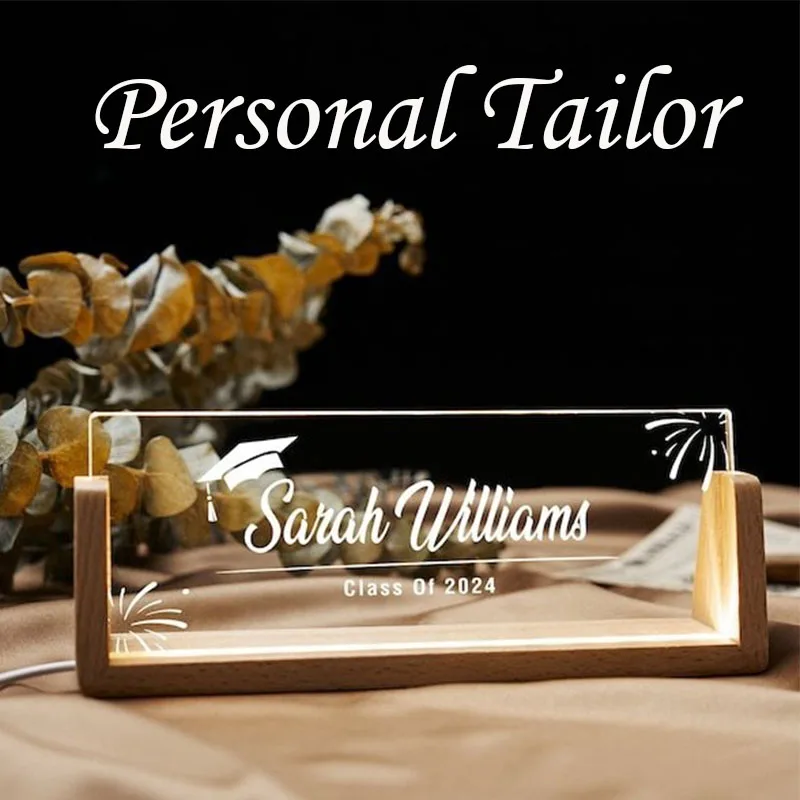 Personalized Office Desk Name Plate Customized Text Pattern Name Desktop Sign Light Festival Gift  Acrylic Nameplate