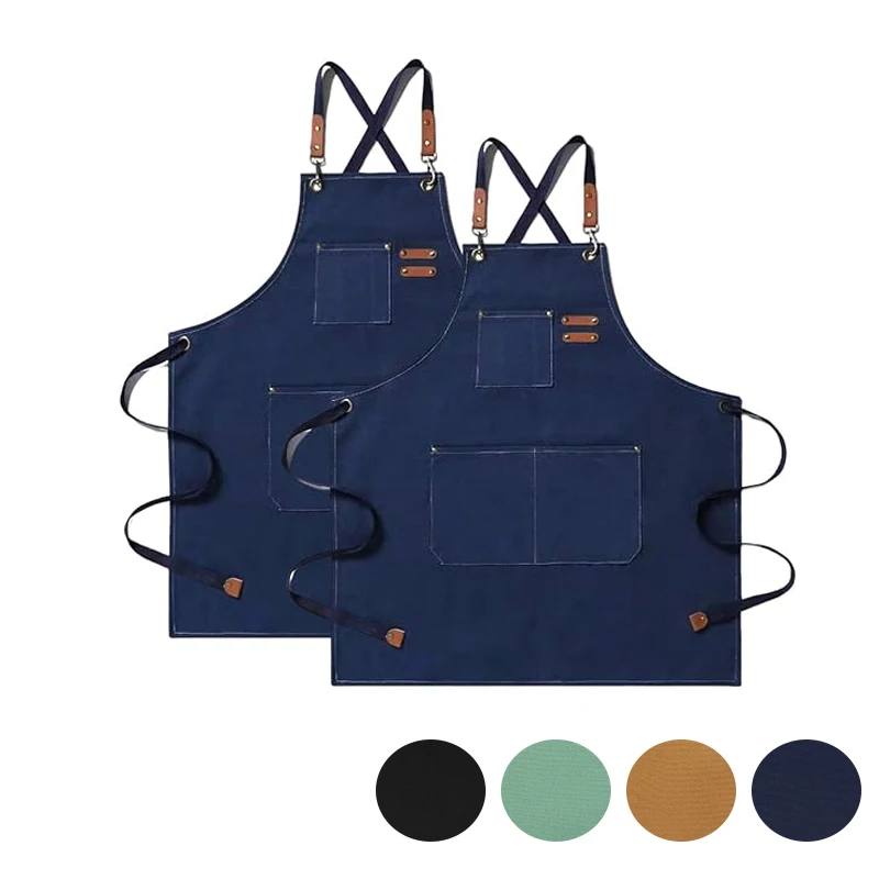 Leinwand Küchenschürzen Mode Frau Männer Chef Arbeitsschürze Gartenarbeit Arbeitskleid Wasserdicht Grill Shop Schönheit Nägel Uniform Schürzen – Detail 3