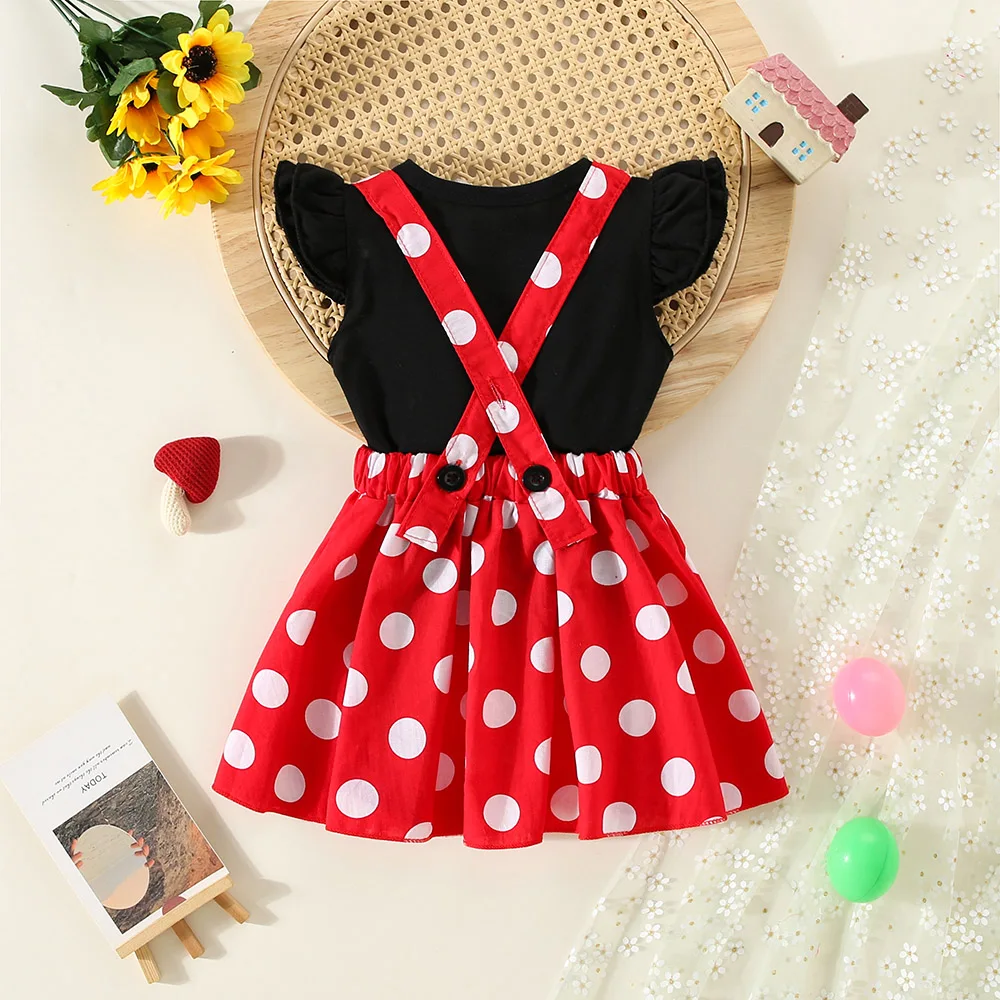 2Pcs/Set Cartoon Polka Dot Baby Girl Evening Dresses Bow Kids Birthday Party Princess Toddler Children Clothes Suit 0 To 4 Years