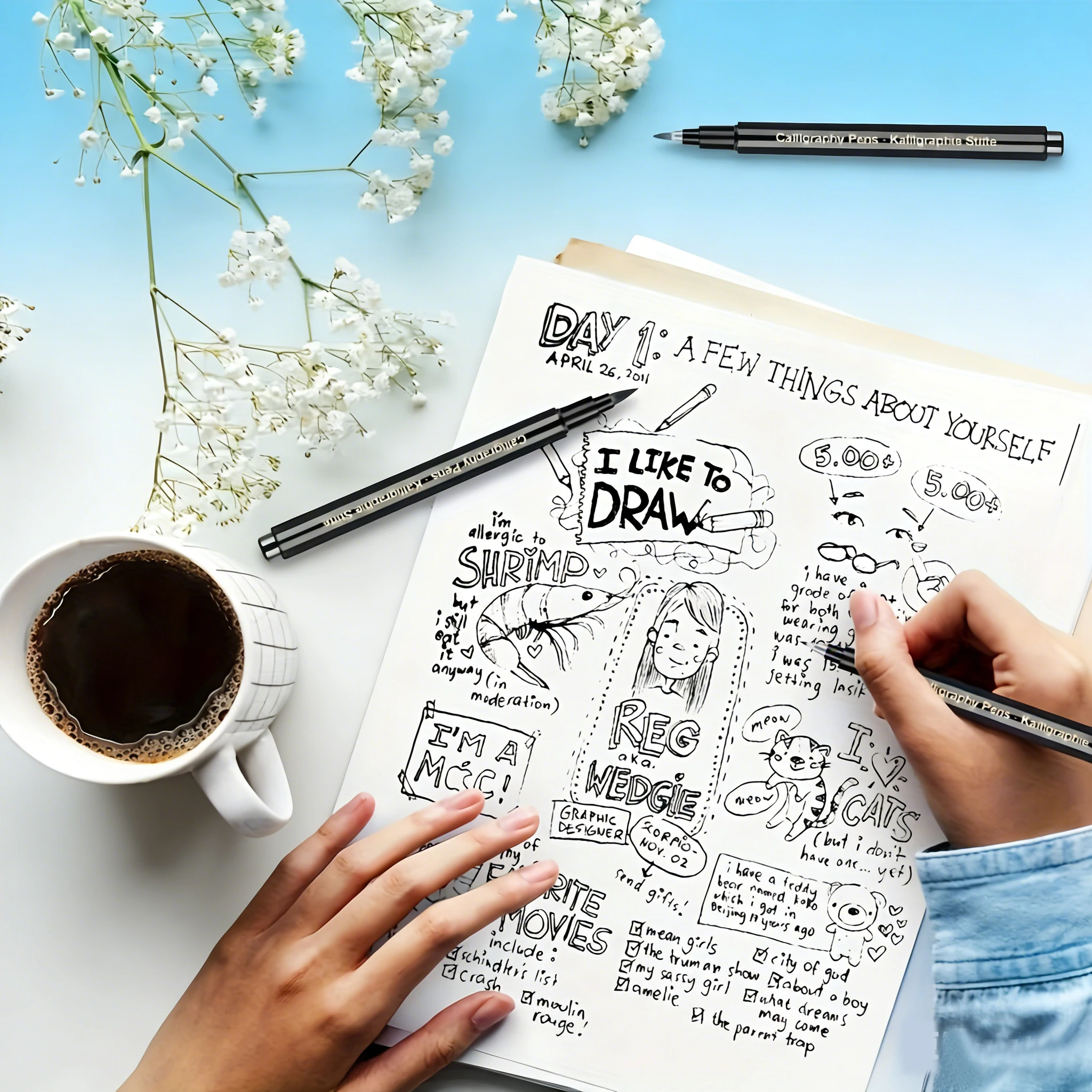 4 Verschiedene Größen Nachfüllbarer Soft-Tip-Stift für Kalligraphie, Skizzieren, Nachzeichnen und Signieren. – Detail 1