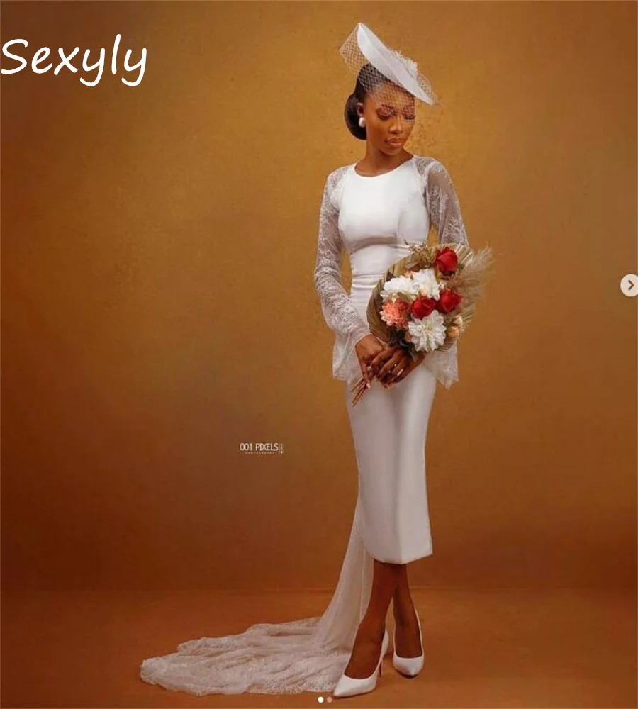 Nigeria Africa Boho Wedding Dress Lace Train Long Sleeve Beach Bohemain Bridal Gown Sexy Open Back Short Bride Customized