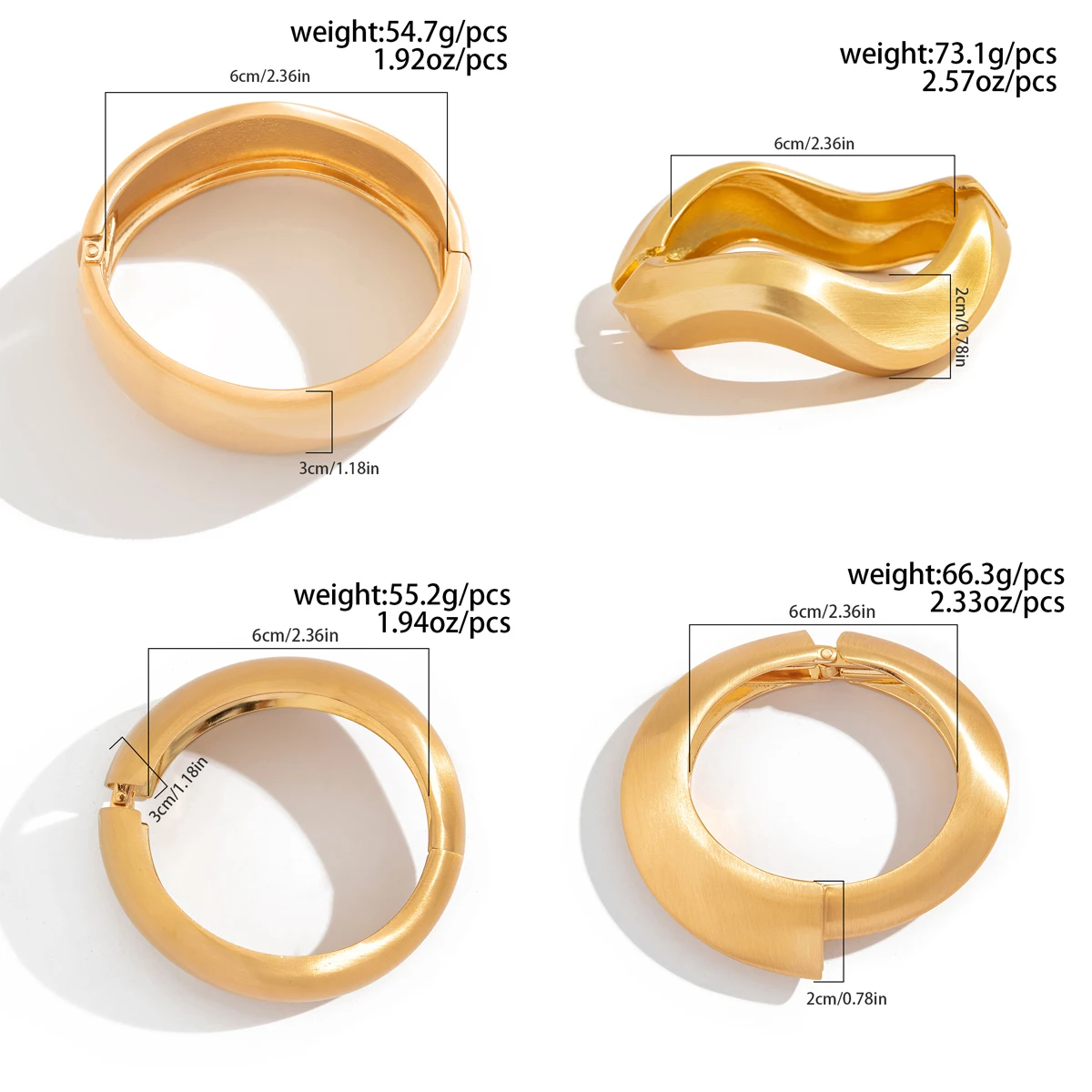 

KunJoe 4 Styles Vintage Geometric Wide Spring Bangles For Women Punk Gold Color Matte Cuff Bangles Men Bracelet Luxury Jewelry