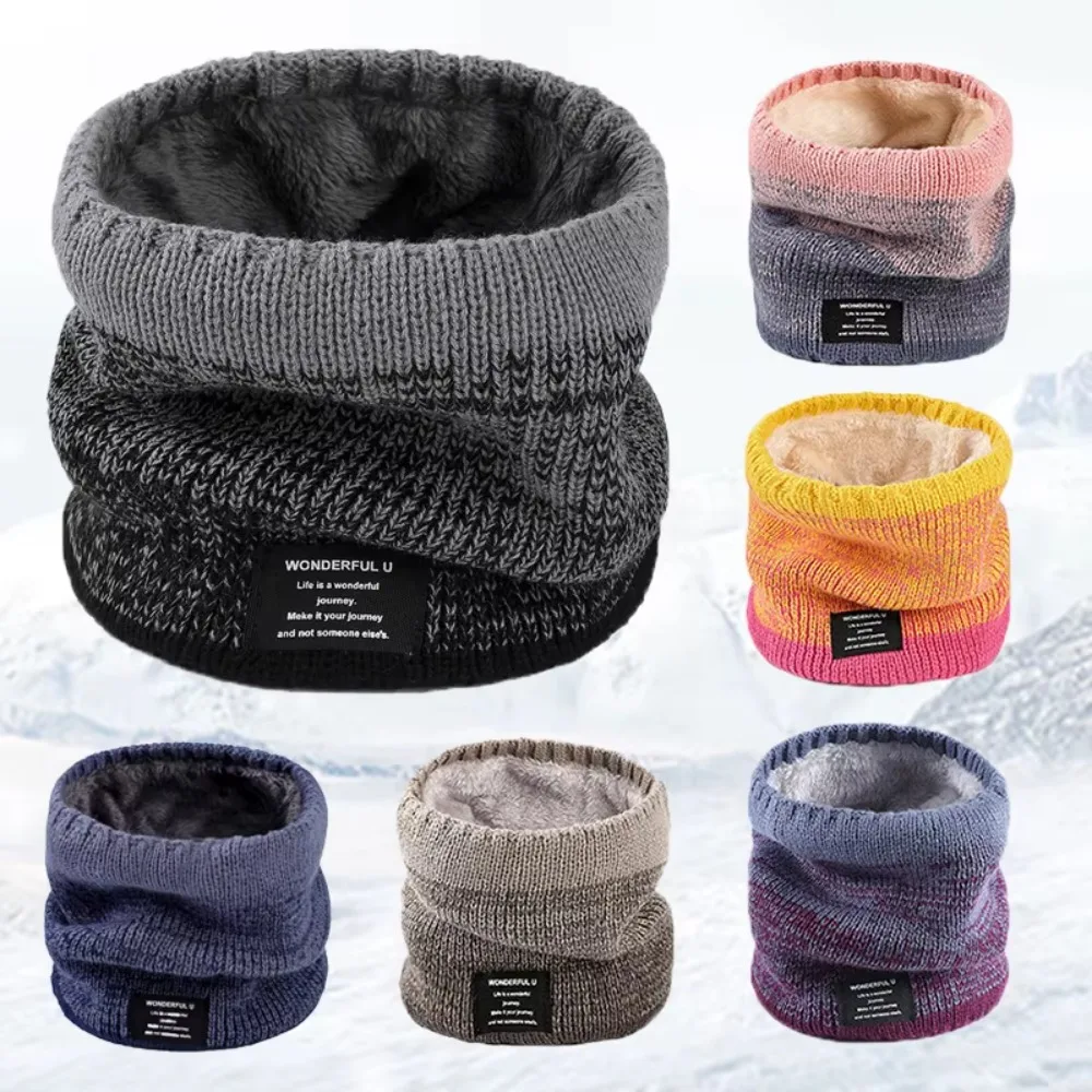 Fleece Lined Knitted Scarf Double-Layer Warmer Neck Tube Winter Neck Gaiter Thick Windproof Circle Loop Scarves Outdoor Riding