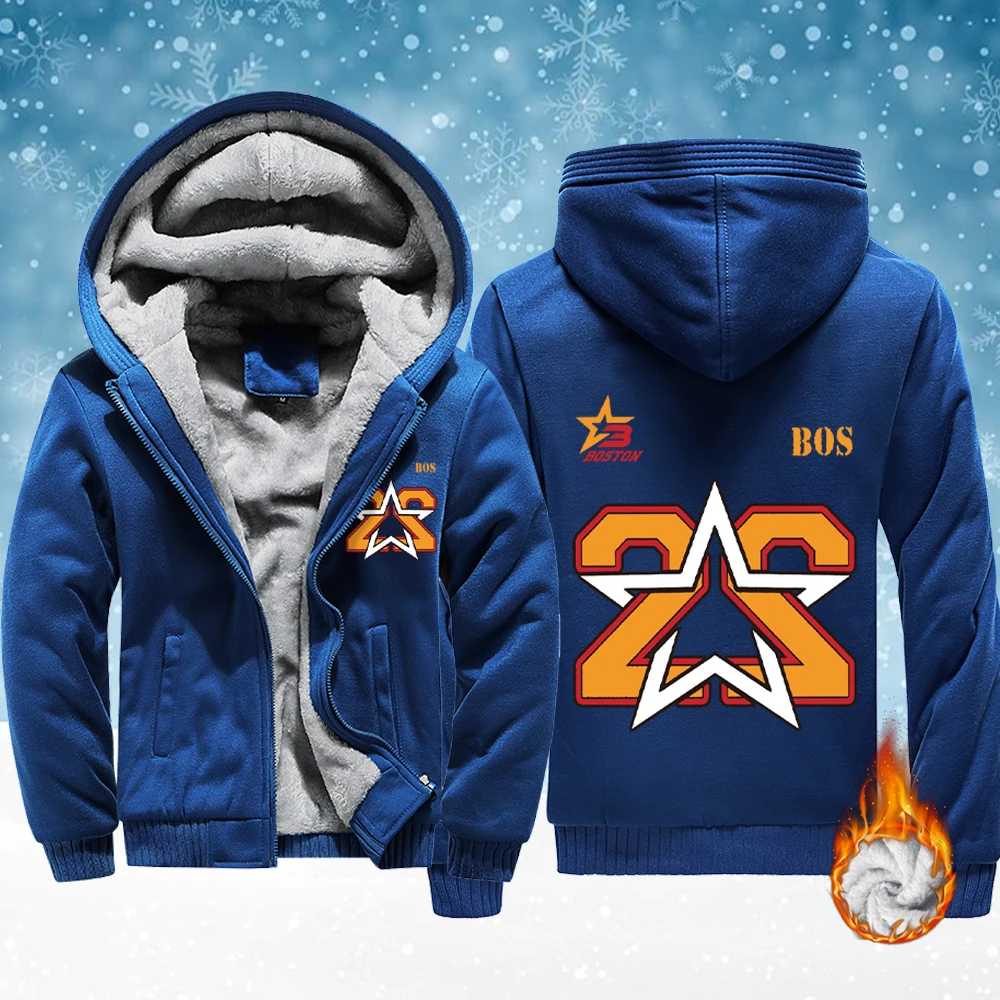 

Bosotn Number 22 Star Prints Fleece Basics Jackets Thicken Warm Hoodie Winter Zip-Up Veste Comfy Soft Streetwear Oversized Top