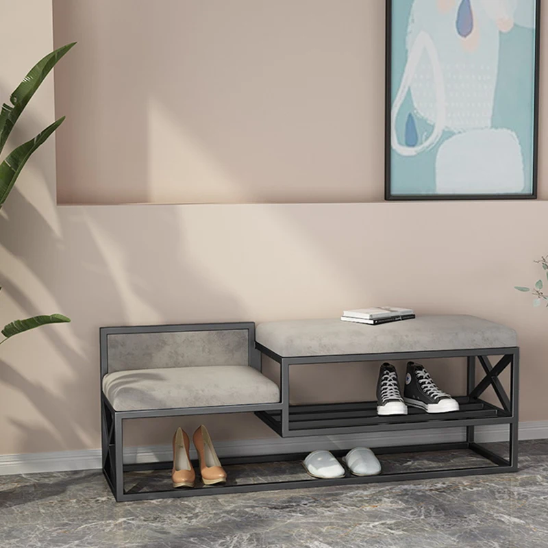 

Nordic Entryway Stools with Shoe Storage Modern Velvet Upholstered Seat Slim Rectangle Shoe Cabinet Organizer for Small Spaces