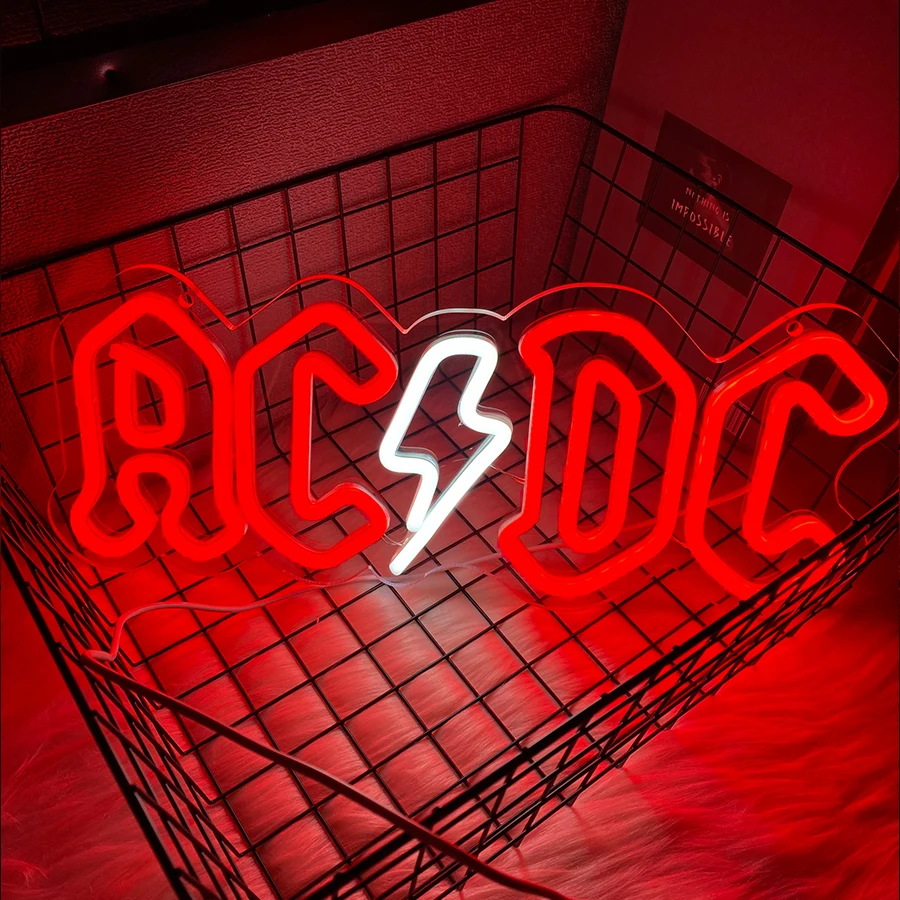 AC&DC LED Neon Sign, Rock Band Luminous Icon, Suitable for Bars, Live Music, Vocal Performances, Concerts, Man Cave Art Decor