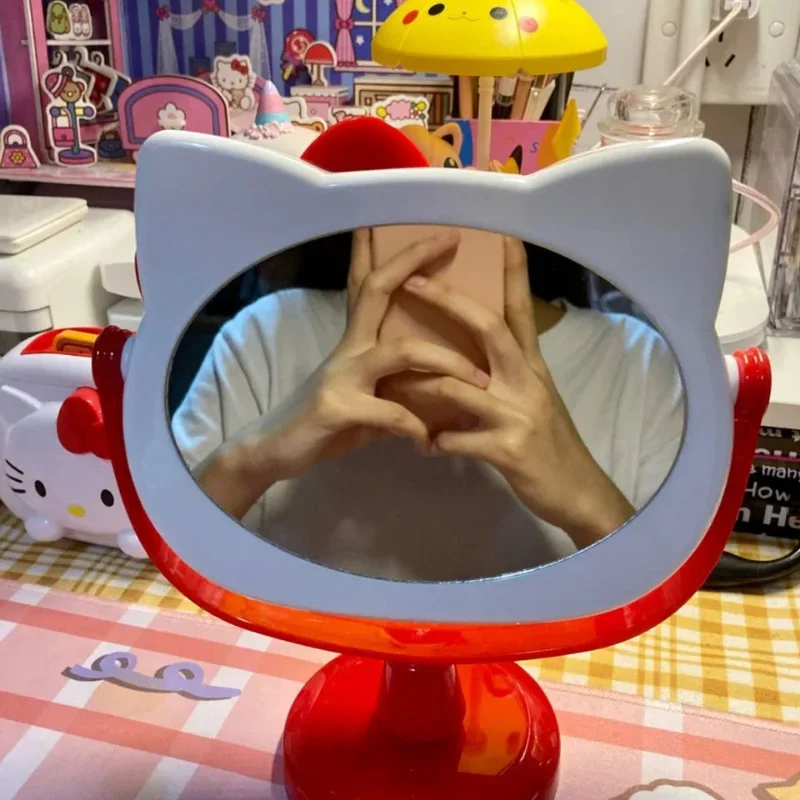 Kawaii Hello Kitty Cartoon Dressing Table Bedroom Table Mirror Desktop Makeup Mirror Home Creative Cute Girl Heart Holiday Gift