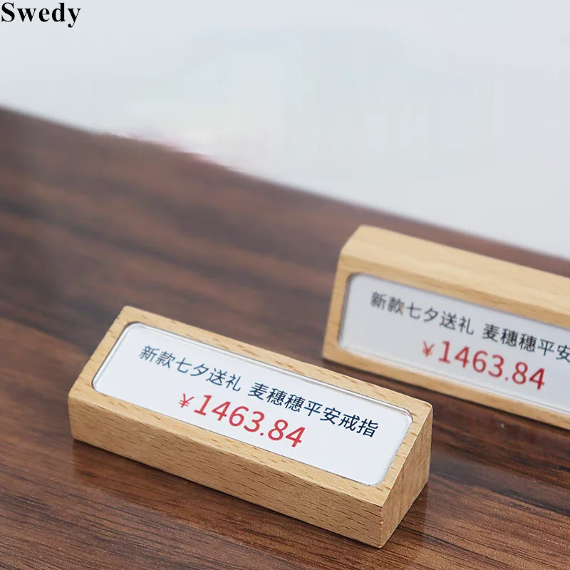 Small Wood Base Acrylic Label Holder Price Tag Displays Menu Paper Name Card Sign Holder Display Stand