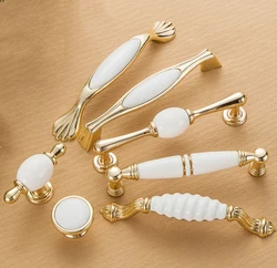 Light Luxury European Gold Zinc Alloy Ceramic Handle Modern Simple Wardrobe Door Handle Nordic Drawer Kitchen Cabinet Handle