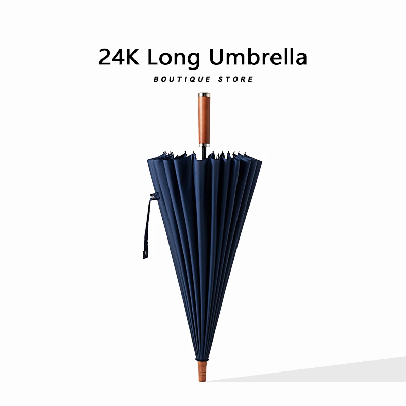 Luxury 24K Long Umbrella Business Men Windproof Wooden Handle Big Golf Umbrella Outdoor High Quality Travel Straight Umbrellas