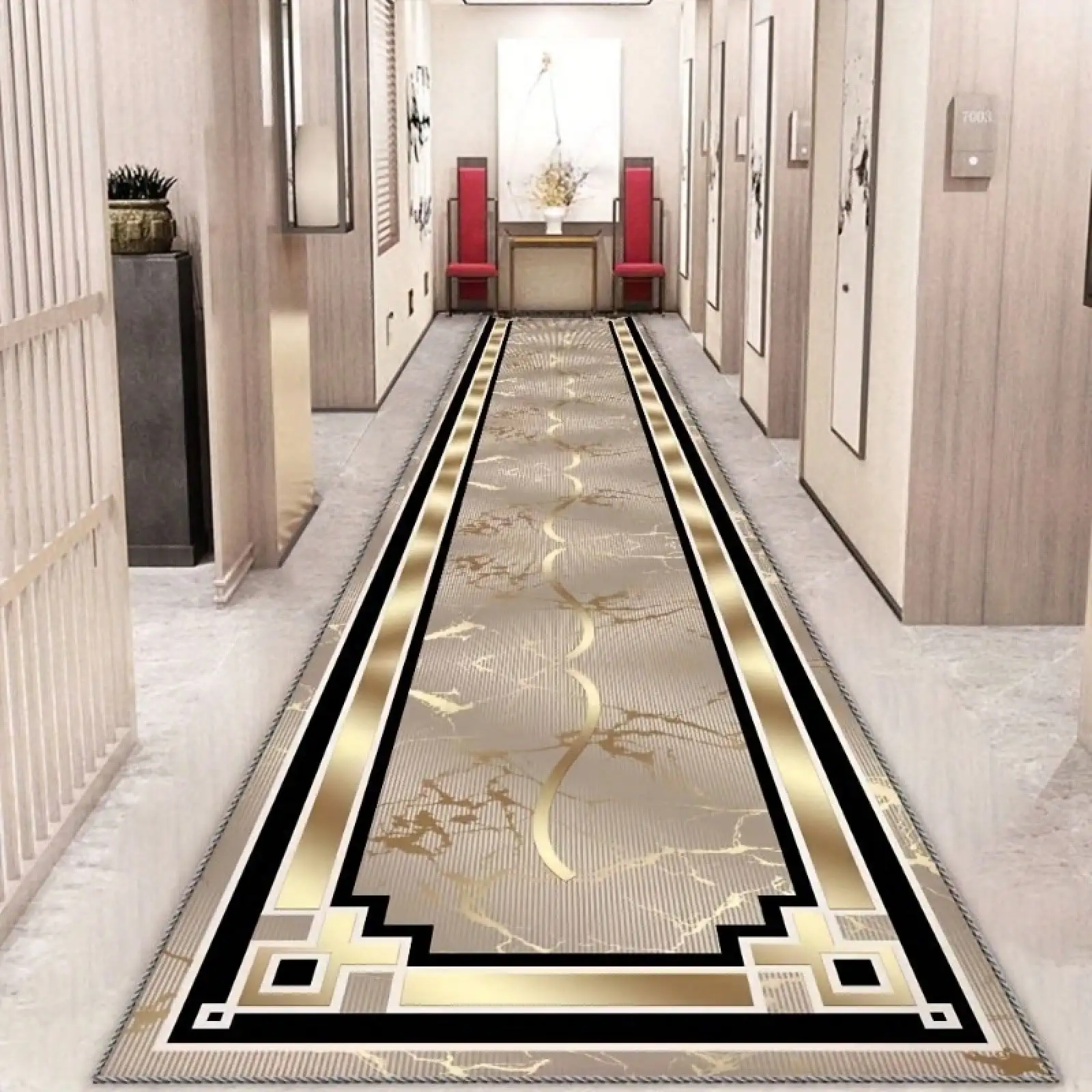 Luxury Gold Abstract Line Runner Rug Modern Luxury Hallway Carpet Art Deco Inspired Dynamic Flow Long Hallway Carpet Bath Mats Passage Floor Mat Kitchen Carpets Laundry Room Decorations Balcony Carpets Living Room Aisle Rug Outdoor Rug Door Mat Home