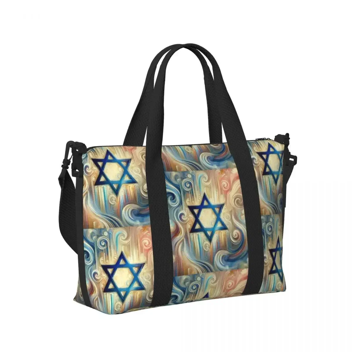 Bolsa de viaje con estampado de estrella de David, bolsas de mano de gran capacidad para gimnasio, Yoga, compras, bolso de hombro para mujer