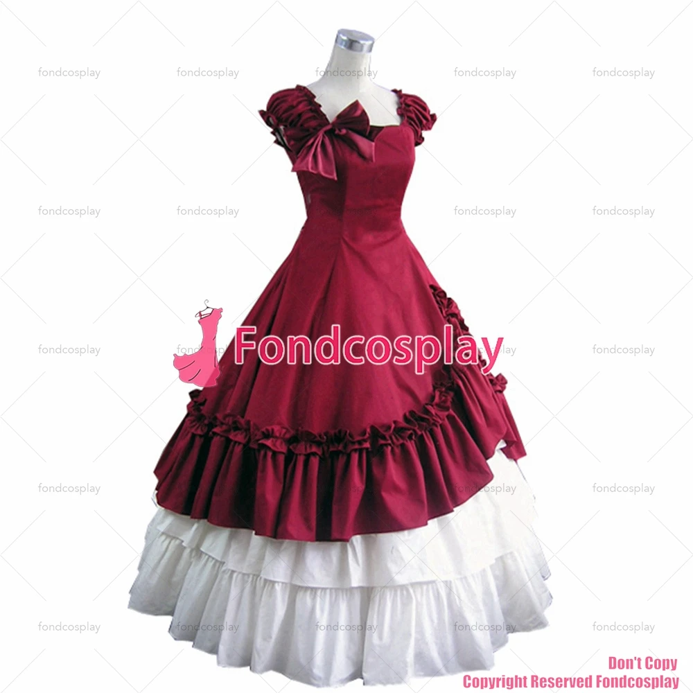 fondcosplay القوطية لوليتا الشرير القرون الوسطى ثوب القطن الأحمر والأبيض الكرة فستان طويل مساء تنورة CD/TV [CK1441]