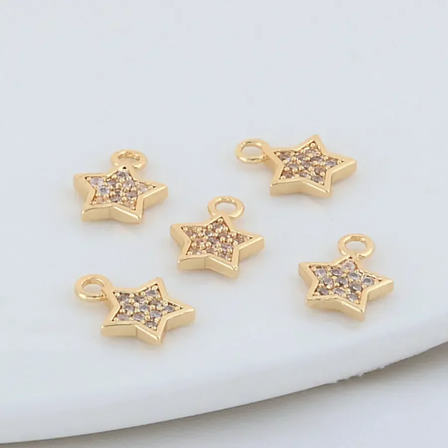 7*9MM 14K Gold Color Brass Star Charms Pendants Necklace Earrings Jewelry Making Supplies Accessories