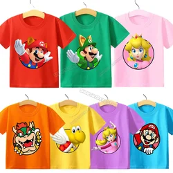 T-shirt en coton Mario Bros pour enfants, vêtements pour tout-petits, super Mario Peach Princess Girl, dessin animé Anime, été