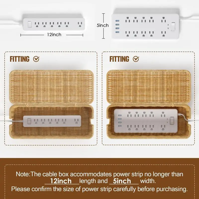 Rattan Cable Organizer Box Cable Organizer Box and Power Strip Box for Electrical Cord Management Desk Cord Hider