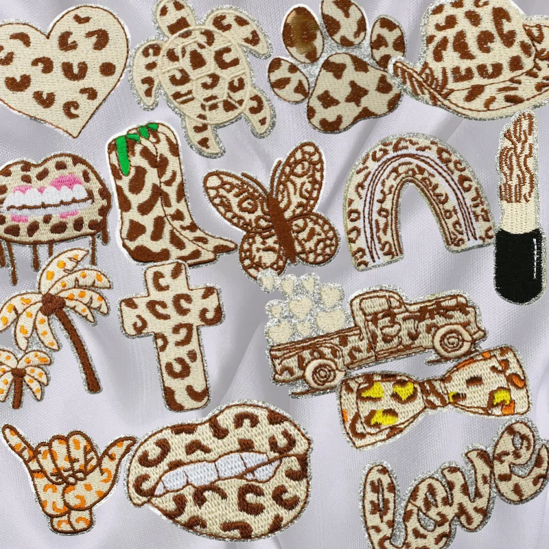 

1/10PCS Set Leopard Butterfly Hat Lipstick Cross Shoes Dog Heart Embroidery Cloth Print Love Bag Dress Up Ironing Bag Hat Cloth