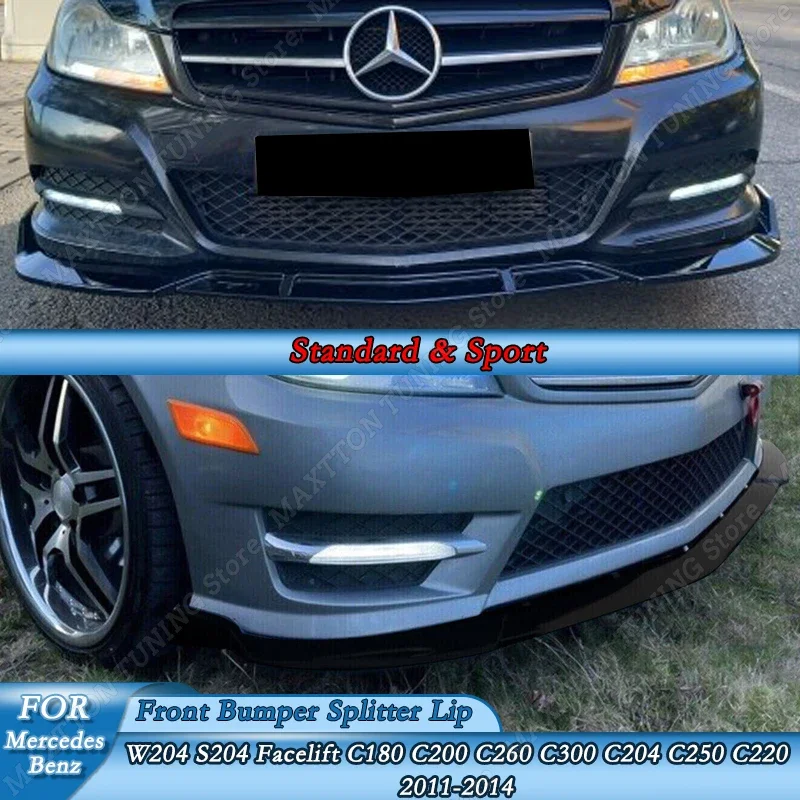 For Mercedes Benz W204 S204 Facelift Standard & Sport 2011-2014 Front Bumper Splitter Lip Spoiler Body Kit Tuning Gloss Black