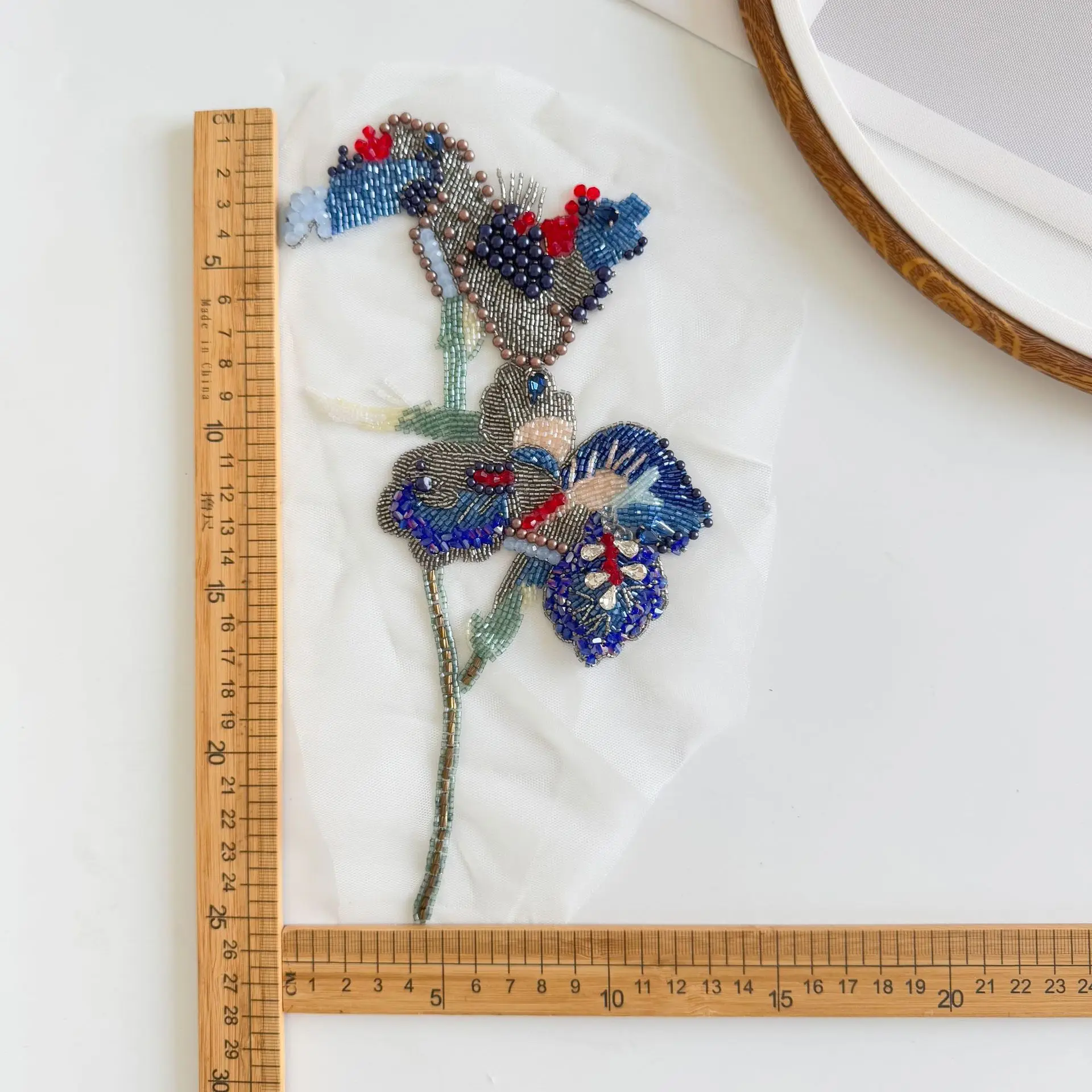 

1pcs DIY Sew On Patch for Clothing Shoes Bags Decoration Sewing Supplies Blue Premium Handmade Beaded Embroidery Applique