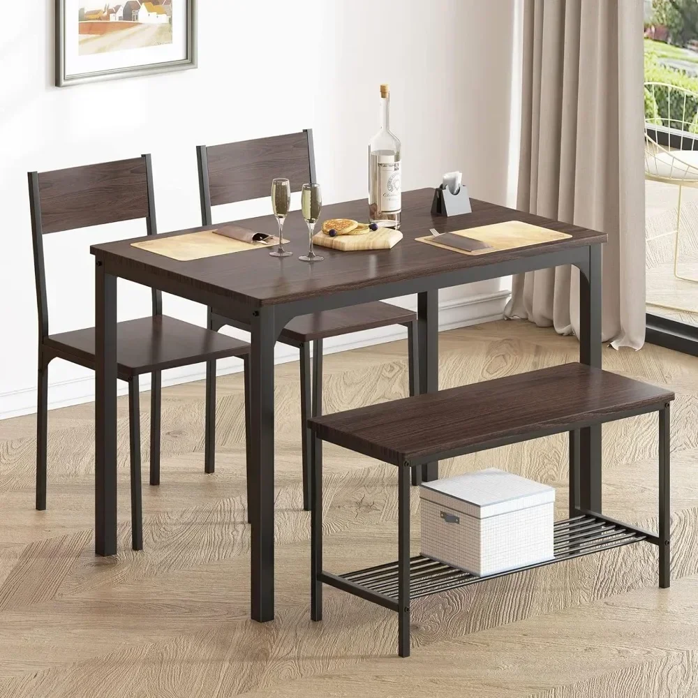 Dining Table Set for 4, Kitchen Dining Table Set with 2 Chairs and 1 Bench, 4 Person Kitchen Table Set for Room Restaurant