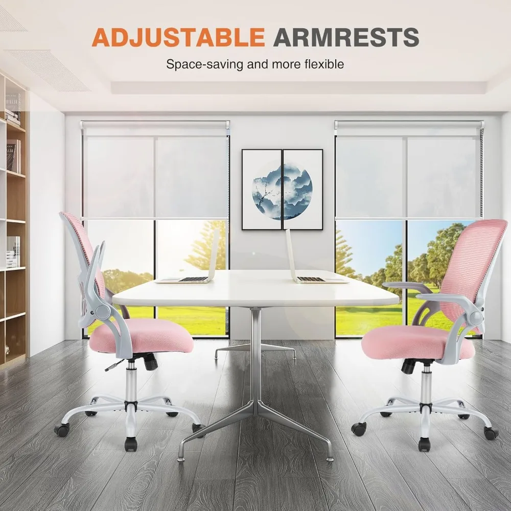 Ergonomic Mesh Office Chair with Lumbar Support, Flip-up Arms, and Smooth Rolling Wheels for Home and Study