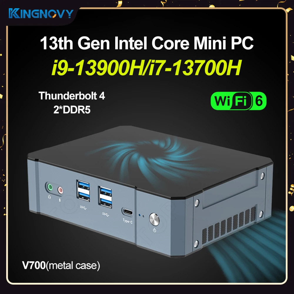 Мини-ПК V700 13-го поколения Intel Core i9 13900H i7 13700H Thunderbolt 4 2 * DDR5 2 * PCIE4.0 настольный мини-компьютер для геймеров 2*2,5G LAN WiFi6