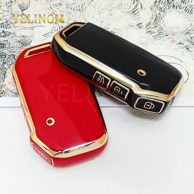 3 Button New TPU Car Key Case Cover Shell For Kia Xceed Ceed Sorento Soul Telluride Niro Gold Edge Key Shell KeyRing Accessories