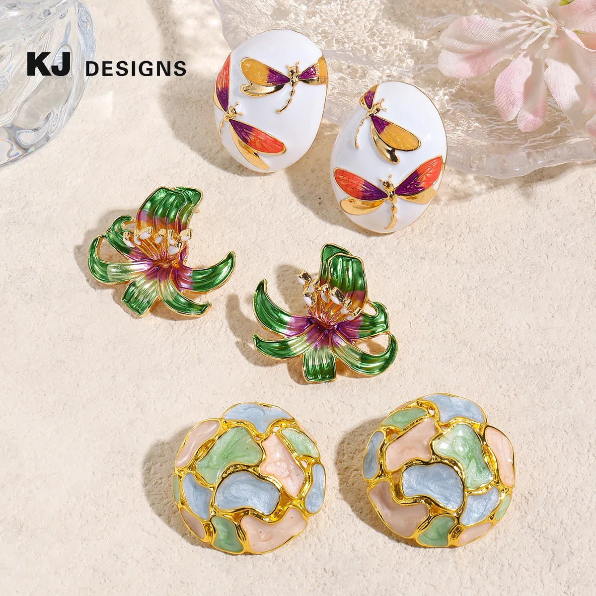 2026 new medieval earrings foreign trade exaggerated enamel earrings quicksand dripping oil love plaid earrings