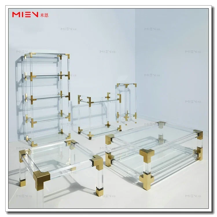 عربة طعام فاخرة خفيفة من الأكريليك بتصميم شفاف وعربة زجاجية عضوية مع فرامل