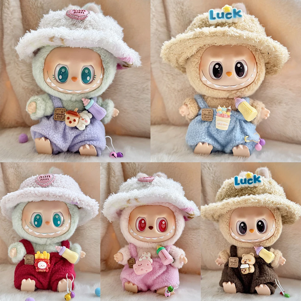 

(Only Clothes)Cute toy doll accessories overalls dress up plush doll set hat for 15-18cm Labbubu Macaron V1 V2 Doll Clothing