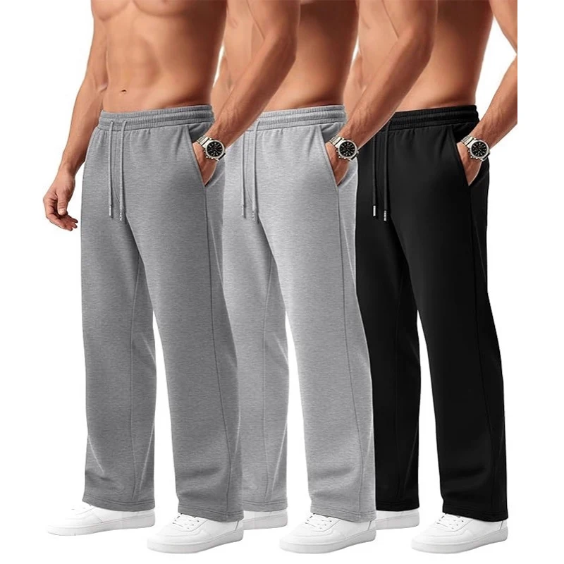 

Four Season Plus Men's Sports Pants with Drawstring and Elastic Waistband Solid Color Plus Loose Jogging Pants Home Pants Pajama