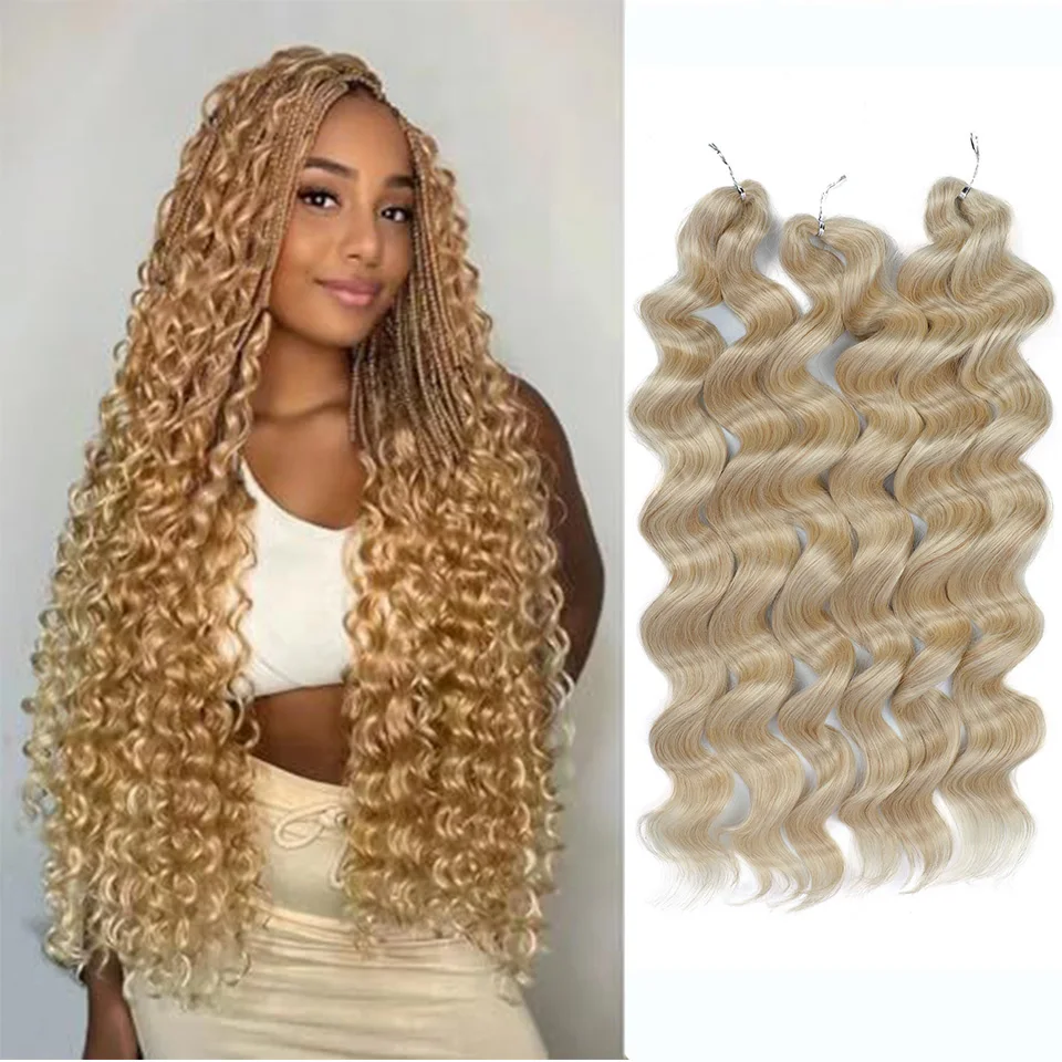 الاصطناعية شعر الجسم موجة الكروشيه وصلات شعر 26 بوصة شقراء الكروشيه الشعر 3 قطعة/الوحدة تجديل وصلات شعر لجميع المواسم #1