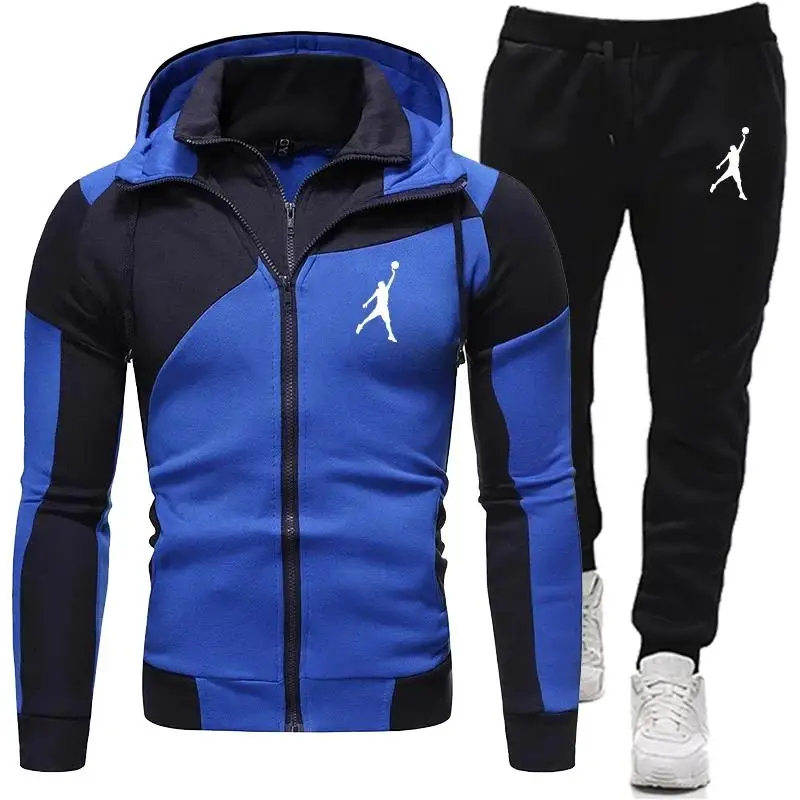 Double Zipper Sweatshirt Suit Autumn Two Piece Set of Pieces for Men Sports Suits New in Sweatshirts Hooded Zip-up Pant Sets