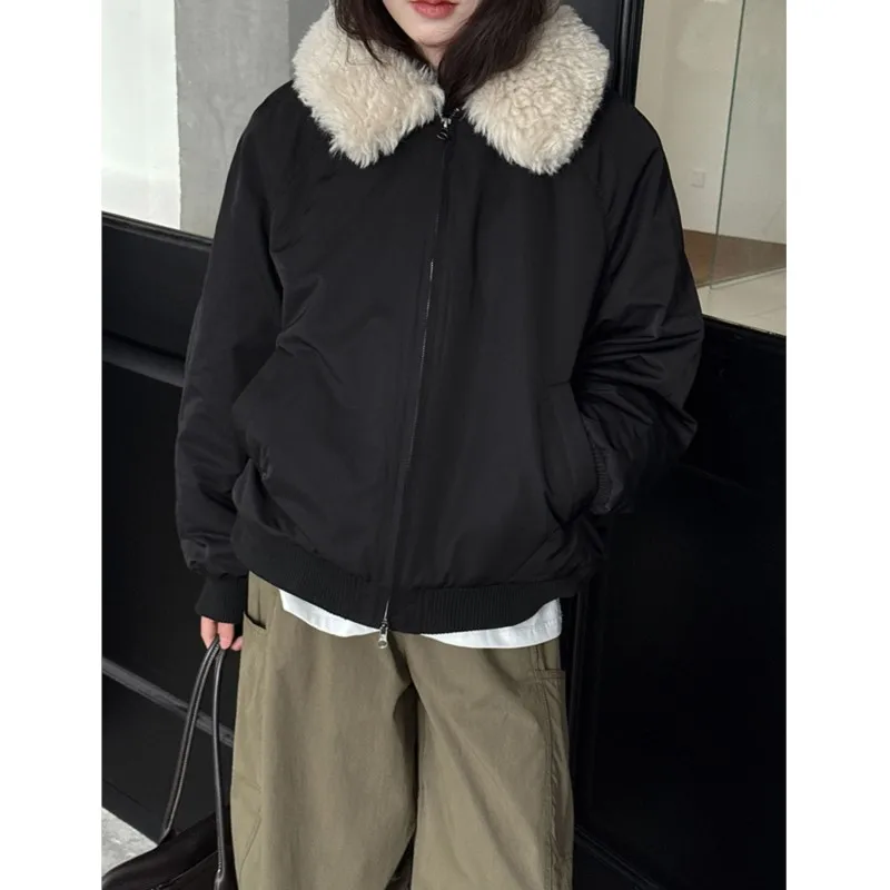 سترة مبطنة بالقطن دافئة على الطراز الكوري من جوهنيتشر مع ياقة من الفرو للنساء سترات قطنية شتوية كاجوال بسيطة ومتعددة الاستخدامات #5