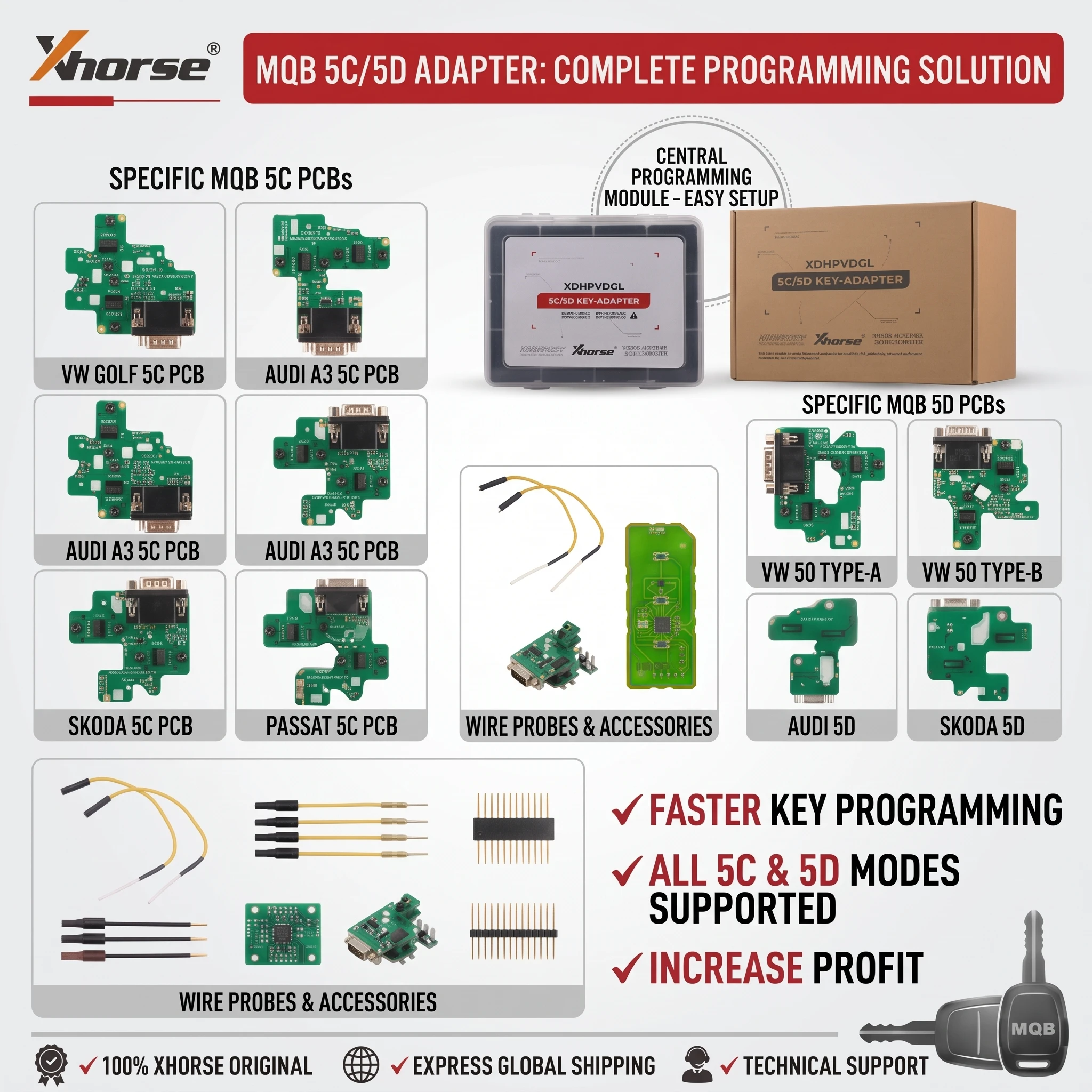 Xhorse XDNPVDGL MQB 5C/5D Solder Free Adapter Set for VW Audi Skoda Dashboard Read Write VVDI Key Tool Plus Multi Prog Programme