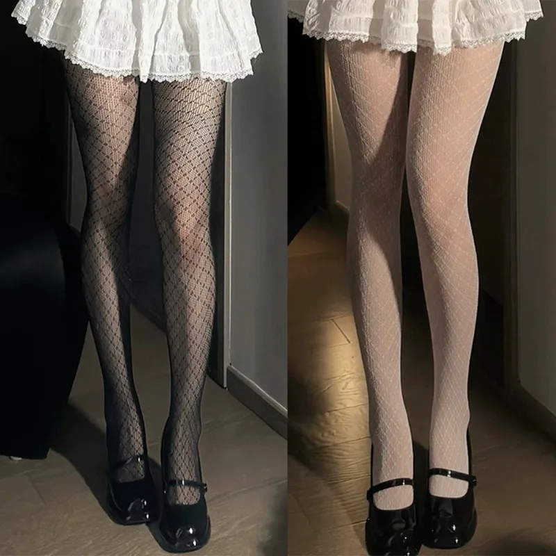 

Sexy Rhombus Plaid Pantyhose Women Girls Fashion Black Retro Stockings Comfortable Highly Elastic Versatile Fishnet Stockings