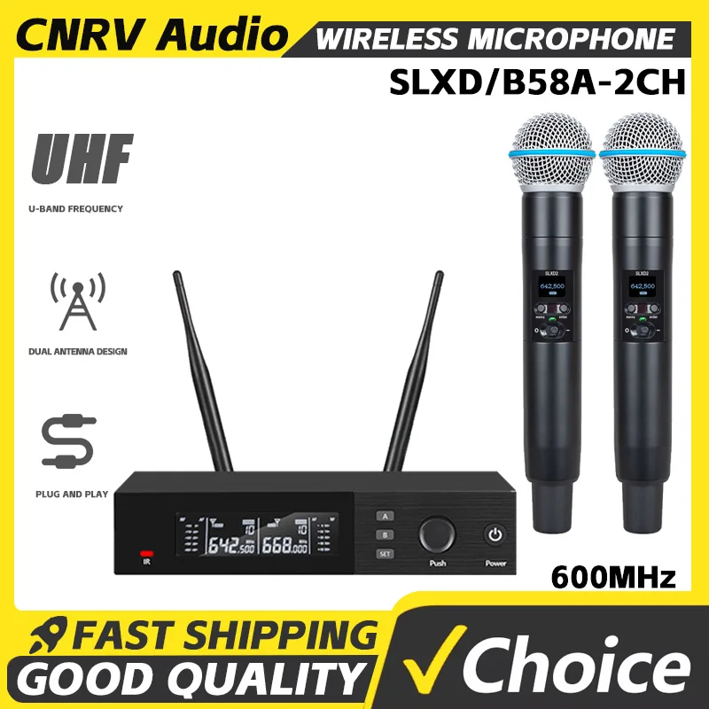 SLXD-4/B58 Professional Dual Wireless Microphone Stage Performance 2-Channel 600MHz Karaoke Metal Handheld SLXD2