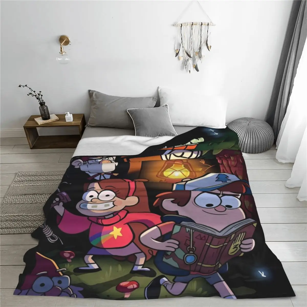 Gravity Falls Poster Dipper And Mabel Flannel Throw Blanket Cartoon Anime Blankets for Sofa Bedroom Lightweight Plush Thin Quilt