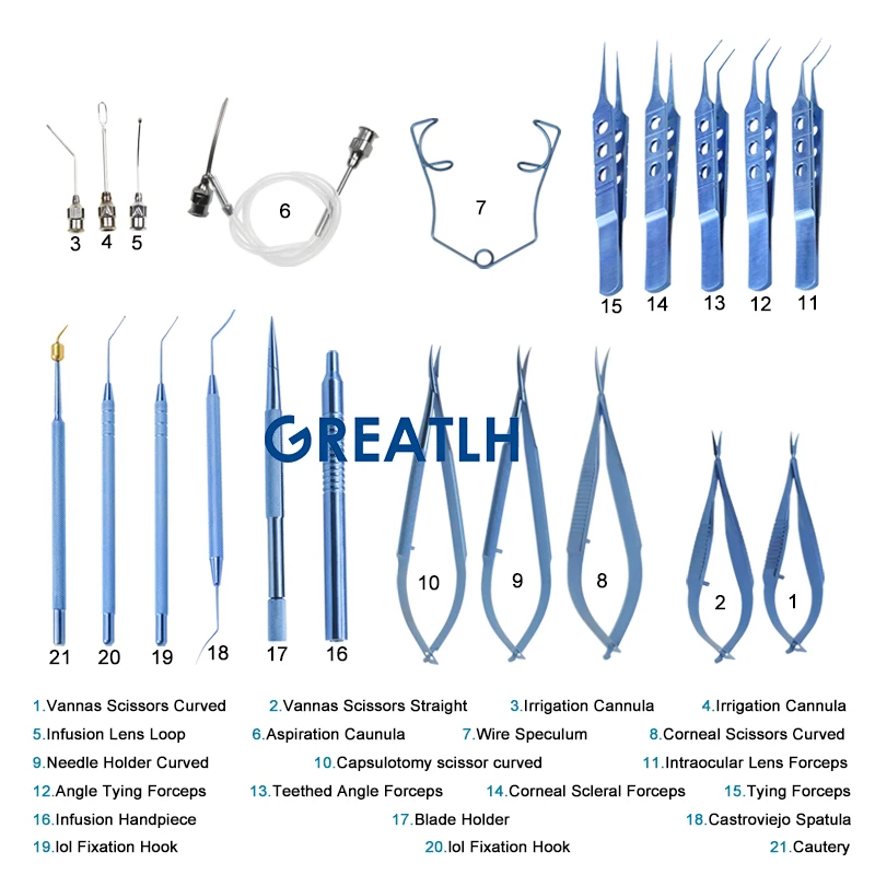 21pcs Titanium Alloy  Cataract Ophthalmic Instrument Set With Silicone Sterilization Box