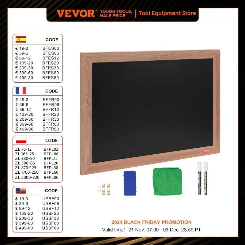 VEVOR Rustic Wood Framed Magnetic Chalkboard Hanging Framed Wall Chalk Board w/Wooden Frame Wall Black Board for Restaurant Sign