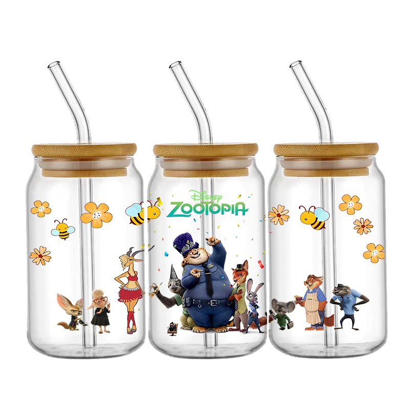 Disney Zootopia Cartoon Pattern UV DTF Transfer Sticker Waterproof Transfers Decals For 16oz Glass Cup Wrap Stickers