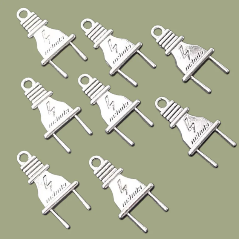 

10pcs Silver Plated Lightning Tag Retro Plug Charm Earrings Necklace Pendant DIY Metal Jewelry Handicraft Making 31*16mm A2239